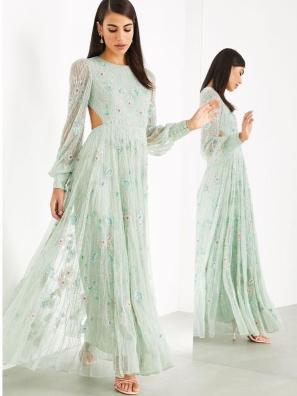 ASOS EDITION floral beaded maxi dress with cut out back